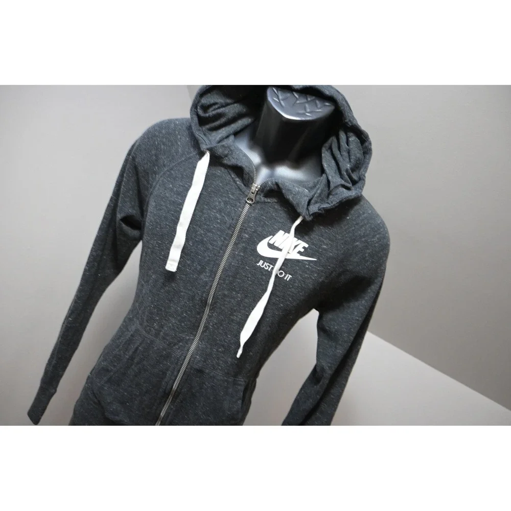 Nike Full Zip Hoodie Women Medium Dark Gray Heather Just Do It Athletic EUC